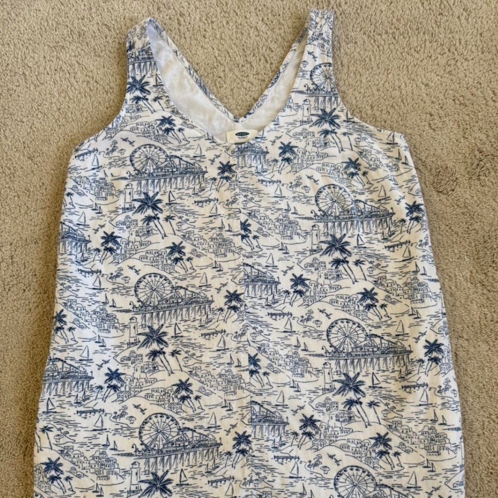 Blue and White Nautical Dress with V-Neckline